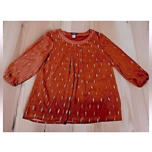 🔆AMBRIA🔆 CHIFFON LINED METALLIC YARN PATTERN 3/4 SLEEVE FLOWY TUNIC BLOUSE🏵️